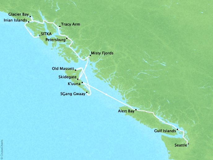 7 Seas Luxury Cruises Cruises Lindblad Expeditions National Geographic NG Sea Bird Map Detail Sitka, AK, United States to Seattle, WA, United States August 27 September 10 2022 - 14 Days