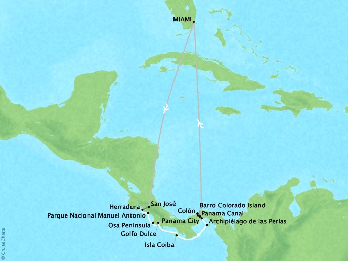 Around the World Private Jet Cruises Lindblad NG NG Sea Lion Map Detail Miami, FL, United States to Miami, FL, United States January 21-28 2023 - 7 Days