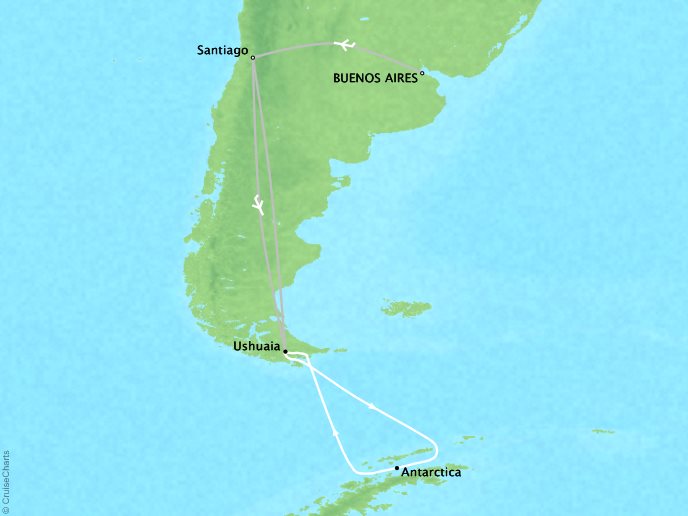 7 Seas Luxury Cruises Lindblad Expeditions National Geographic Orion Map Detail Ushuaia, Argentina to Ushuaia, Argentina January 18-28 2026 - 10 Days