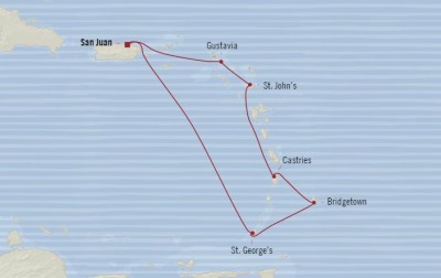 Cruises Oceania Insignia Map Detail San Juan, Puerto Rico to San Juan, Puerto Rico December 8-15 2017 - 7 Days