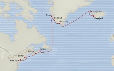 Cruises Oceania Insignia Map Detail Reykjavík, Iceland to New York, NY, United States July 26 August 10 2017 - 15 Days