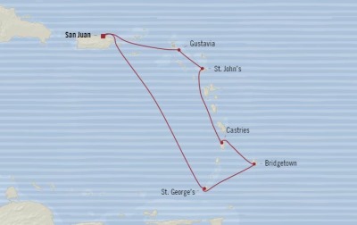 Cruises Oceania Insignia Map Detail San Juan, Puerto Rico to San Juan, Puerto Rico November 24 December 1 2017 - 7 Days