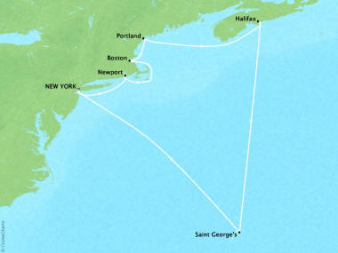 Cruises Oceania Insignia Map Detail New York, NY, United States to New York, NY, United States August 24 September 3 2018 - 10 Days