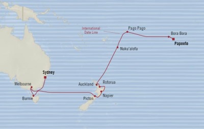 Cruises Oceania Insignia Map Detail Sydney, Australia to Papeete, French Polynesia May 9-28 2018 - 19 Days