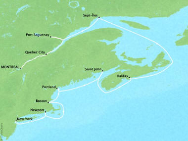 Cruises Oceania Insignia Map Detail Montreal, Canada to New York, NY, United States September 23 October 3 2018 - 10 Days