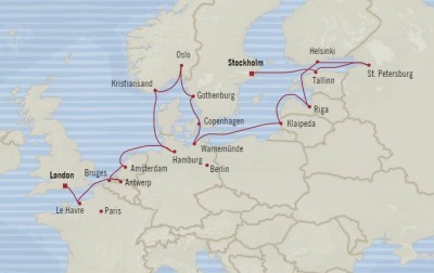 Cruises Oceania Marina Map Detail Southampton, United Kingdom to Stockholm, Sweden August 13 September 2 2017 - 20 Days
