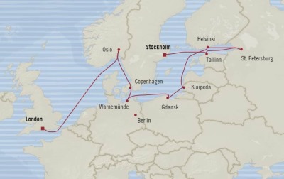 Cruises Oceania Marina Map Detail Stockholm, Sweden to Southampton, United Kingdom July 9-21 2017 - 12 Days