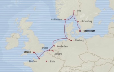 Cruises Oceania Marina Map Detail Southampton, United Kingdom to Copenhagen, Denmark June 2-12 2017 - 10 Days
