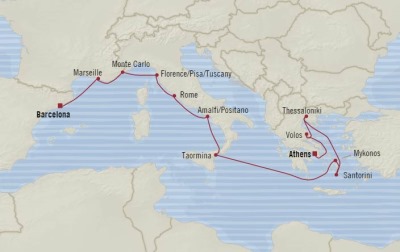 Cruises Oceania Marina Map Detail Barcelona, Spain to Piraeus, Greece October 16-28 2017 - 12 Days