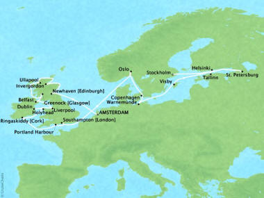 7 Seas Luxury Cruises Oceania Marina Map Detail Amsterdam, Netherlands to Stockholm, Sweden July 28 August 19 2024 - 22 Days