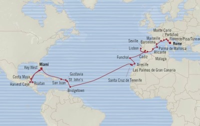 7 Seas Luxury Cruises Oceania Marina Map Detail Miami, FL, United States to Civitavecchia, Italy  March 16 April 20 2026 - 35 Days