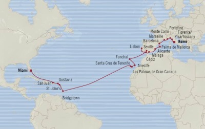 7 Seas Luxury Cruises Oceania Marina Map Detail Miami, FL, United States to Civitavecchia, Italy March 23 April 20 2026 - 28 Days