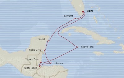7 Seas Luxury Cruises Oceania Marina Map Detail Miami, FL, United States to Miami, FL, United States March 6-16 2026 - 10 Days
