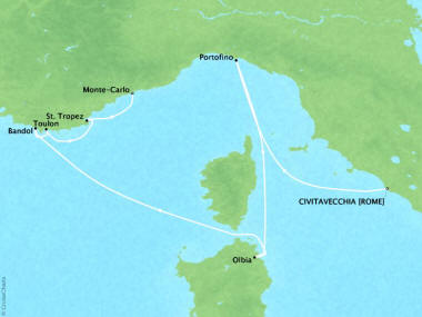 7 Seas Luxury Cruises Cruises Oceania Marina Map Detail Civitavecchia, Italy to Monte Carlo, Monaco November 2-9 2022 - 7 Days