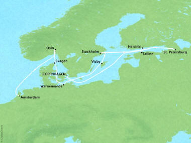7 Seas Luxury Cruises Cruises Oceania Marina Map Detail Copenhagen, Denmark to Amsterdam, Netherlands September 15-27 2022 - 12 Days