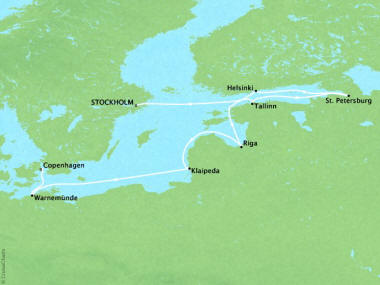 7 Seas Luxury Cruises Oceania Marina Map Detail Stockholm, Sweden to Copenhagen, Denmark September 5-15 2024 - 10 Days