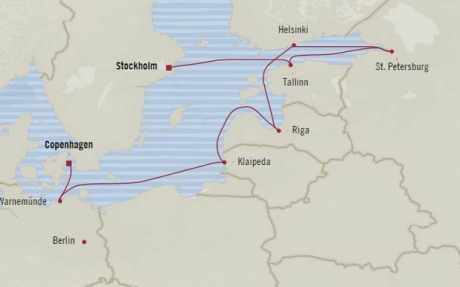 Cruises Oceania Nautica Map Detail Stockholm, Sweden to Copenhagen, Denmark August 18-28 2017 - 10 Days