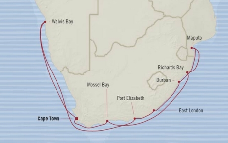 Cruises Oceania Nautica Map Detail Cape Town, South Africa to Cape Town, South Africa December 6-21 2017 - 15 Days