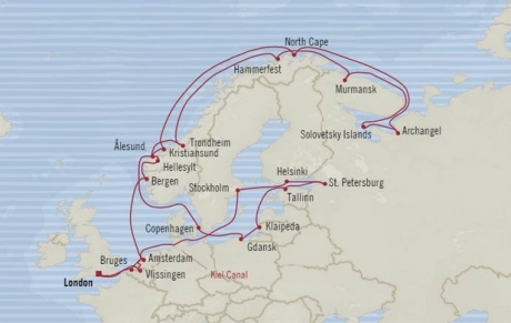 Cruises Oceania Nautica Map Detail Southampton, United Kingdom to Southampton, United Kingdom June 13 July 15 2017 - 32 Days