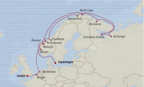 Cruises Oceania Nautica Map Detail Copenhagen, Denmark to Southampton, United Kingdom June 25 July 15 2017 - 20 Days