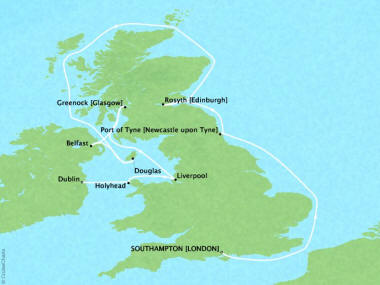 Cruises Oceania Nautica Map Detail Southampton, United Kingdom to Dublin, Ireland June 8-18 2018 - 10 Days