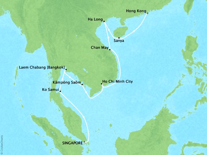 Cruises Oceania Nautica Map Detail Singapore, Singapore to Hong Kong, China February 19 March 7 2019 - 16 Days
