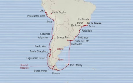 Cruises Oceania Regatta Map Detail Rio De Janeiro, Brazil to Callao, Peru October 29 December 1 2017 - 33 Days