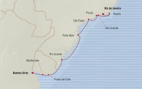 Cruises Oceania Regatta Map Detail Rio De Janeiro, Brazil to Buenos Aires, Argentina October 29 November 10 2017 - 12 Days