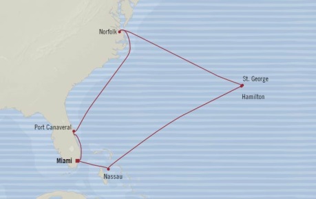 7 Seas Luxury Cruises Oceania Regatta Map Detail Miami, FL, United States to Miami, FL, United States April 18-28 2024 - 10 Days