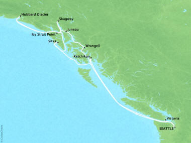 7 Seas Luxury Cruises Oceania Regatta Map Detail Seattle, WA, United States to Seattle, WA, United States August 16-27 2024 - 11 Days
