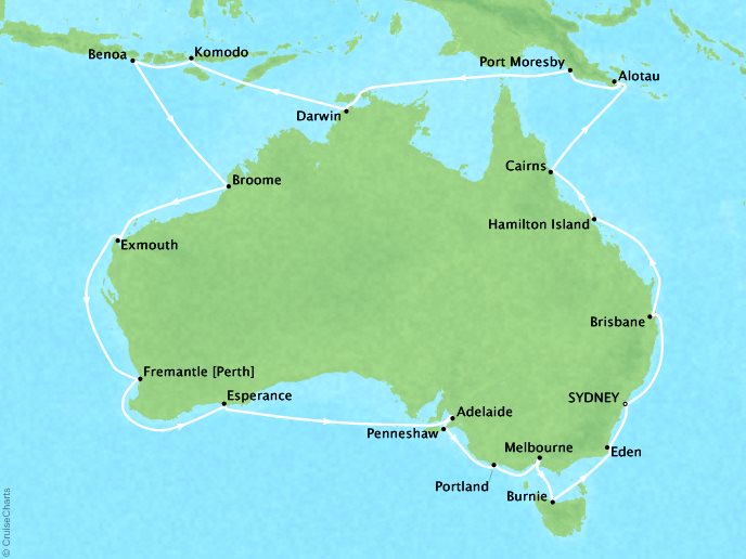Cruises Oceania Regatta Map Detail Sydney, Australia to Sydney, Australia December 13 2018 January 16 2019 - 34 Days