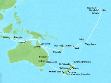 Cruises Oceania Regetta Map Detail Auckland, New Zealand to Honolulu, HI, United States February 5 March 29 2018 - 52 Days