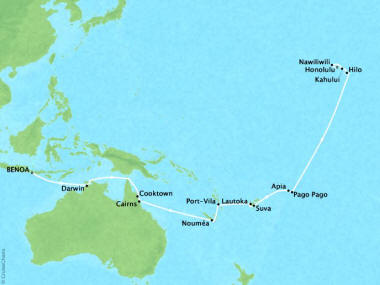 Cruises Oceania Regetta Map Detail Benoa (Bali), Indonesia to Honolulu, HI, United States March 1-29 2018 - 28 Days