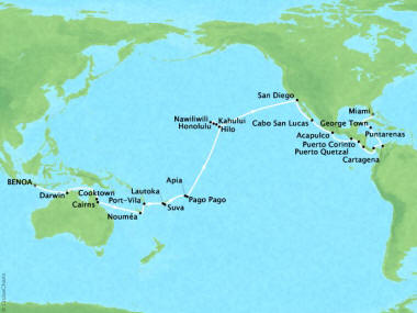 Cruises Oceania Regetta Map Detail Benoa (Bali), Indonesia to Miami, FL, United States March 1 April 22 2018 - 54 Days