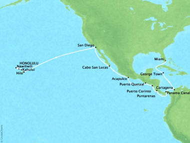 7 Seas Luxury Cruises Oceania Regetta Map Detail Honolulu, HI, United States to Miami, FL, United States March 29 April 22 2026 - 25 Days