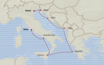 Cruises Oceania Riviera Map Detail Civitavecchia, Italy to Venice, Italy July 16-24 2017 - 8 Days