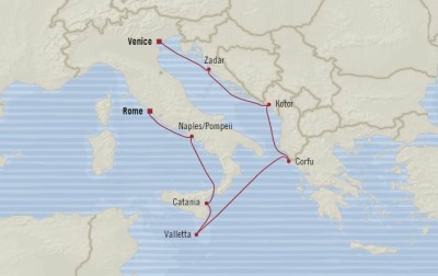 Cruises Oceania Riviera Map Detail Venice, Italy to Civitavecchia, Italy November 6-14 2017 - 8 Days