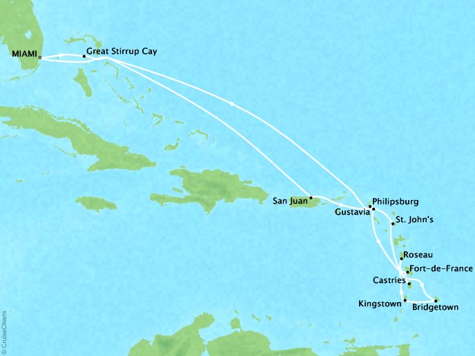 Cruises Oceania Riviera Map Detail Miami, FL, United States to Miami, FL, United States December 19 2018 January 2 2019 - 14 Days