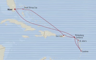 7 Seas Luxury Cruises Oceania Riviera Map Detail Miami, FL, United States to Miami, FL, United States February 26 March 8 2024 - 10 Days