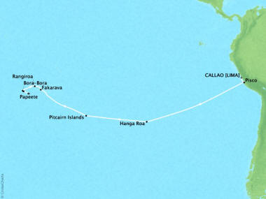 7 Seas Luxury Cruises Cruises Oceania Riviera Map Detail Callao, Peru to Papeete, French Polynesia January 16 February 3 2022 - 10 Days