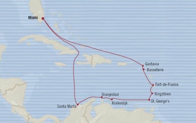 Cruises Oceania Riviera Map Detail Miami, FL, United States to Miami, FL, United States January 23 February 6 2018 - 14 Days