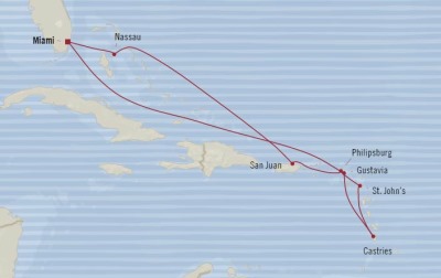 Cruises Oceania Riviera Map Detail Miami, FL, United States to Miami, FL, United States January 3-13 2018 - 10 Days