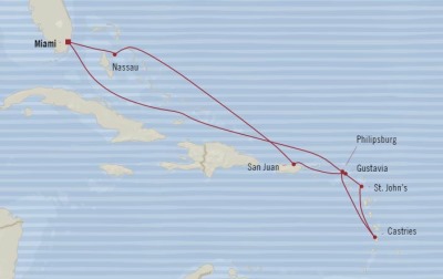 Cruises Oceania Riviera Map Detail Miami, FL, United States to Miami, FL, United States March 18-28 2018 - 10 Days