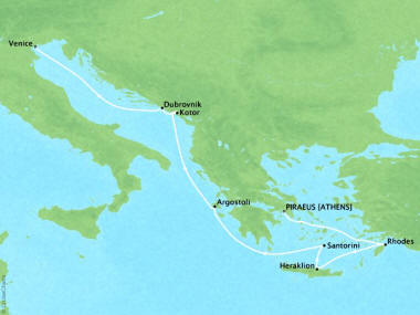 Cruises Oceania Riviera Map Detail Piraeus, Greece to Venice, Italy October 24 November 1 2018 - 10 Days