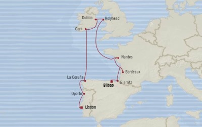Cruises Oceania Sirena Map Detail Lisbon, Portugal to Bilbao, Spain July 27 August 8 2017 - 12 Days