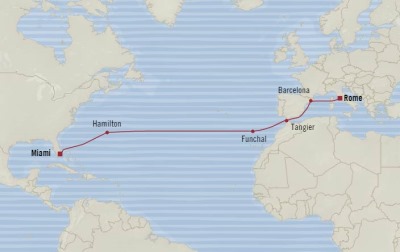 7 Seas Luxury Cruises Oceania Sirena Map Detail Miami, FL, United States to Civitavecchia, Italy April 15 May 1 2026 - 16 Days