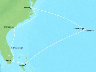 7 Seas Luxury Cruises Oceania Sirena Map Detail Miami, FL, United States to Miami, FL, United States April 23 May 4 2024 - 11 Days