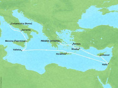 7 Seas Luxury Cruises Cruises Oceania Sirena Map Detail Piraeus, Greece to Civitavecchia, Italy August 19-31 2022 - 12 Days