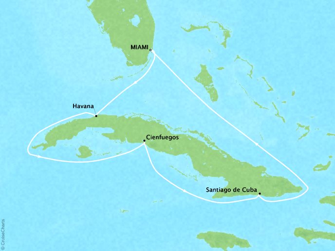 7 Seas Luxury Cruises Oceania Sirena Map Detail Miami, FL, United States to Miami, FL, United States December 10-17 2024 - 7 Days
