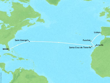Cruises Oceania Sirena Map Detail Miami, FL, United States to Lisbon, Portugal June 23 July 8 2018 - 15 Days